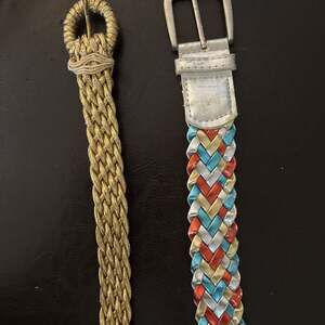 TWO Vintage Rainbow/Gold Braided Woven  Belts What you see is what you receive